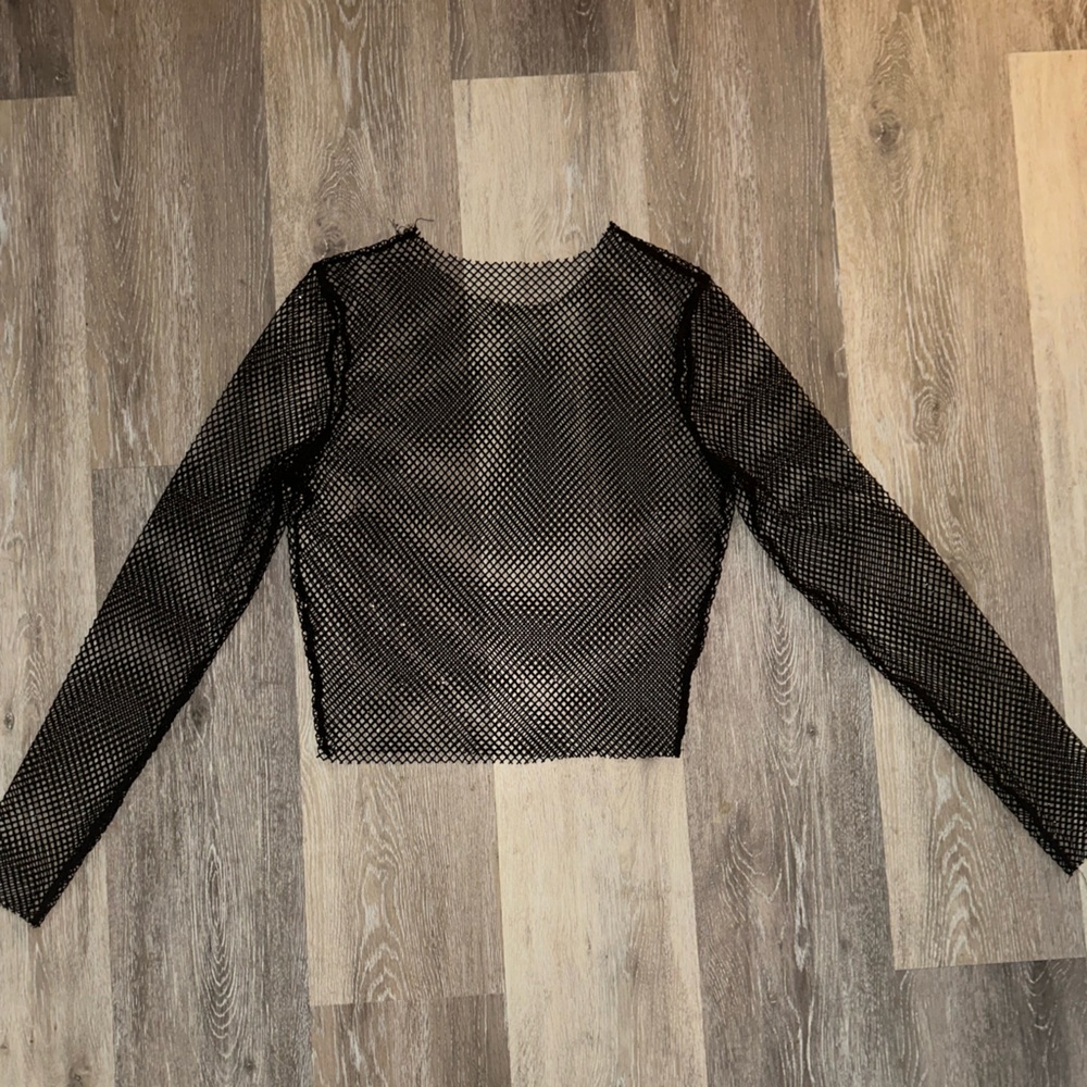 Black Mesh with Rhinestones Long Sleeve Top